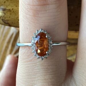 Natural Orange Kyanite Sterling Silver Halo Ring Size 9